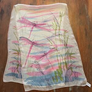 VERA SHEER Vintage Women's Dragon-Fly Rayon & Silk Scarf 44x15"